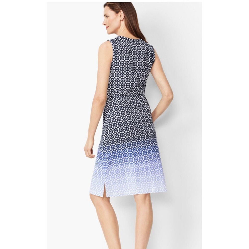 T by Talbots Dress Womens Petite Ombré Blue Geo Print Sleeveless New - Picture 6 of 6